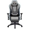 BROCS, Silla Gamer BR6010, Apoya Pies, Gris/Negra, orilla detalle azul, Reclinable